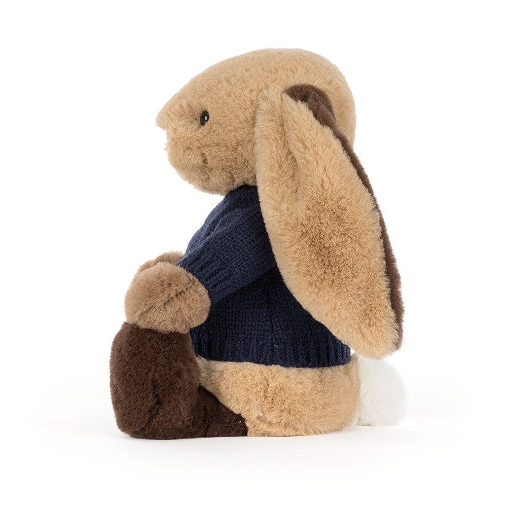 Alternative view of Bashful Patchwork Brown Bunny with Personalized Navy Jumper